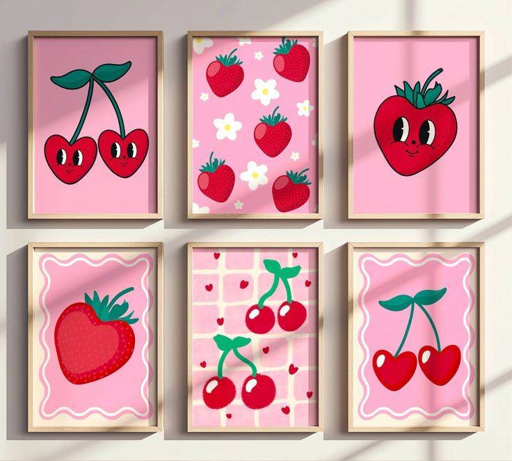 ست تابلو فانتزی طرح توت‌فرنگی و گیلاس