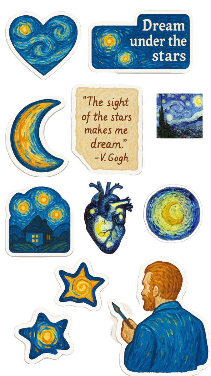 پک برچسب ون‌گوگ مدل Starry Night